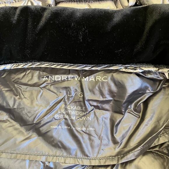 Andrew Marc Sz L Lightweight Packable Premium Down Jacket Quilted Long Silver - Picture 13 of 16
